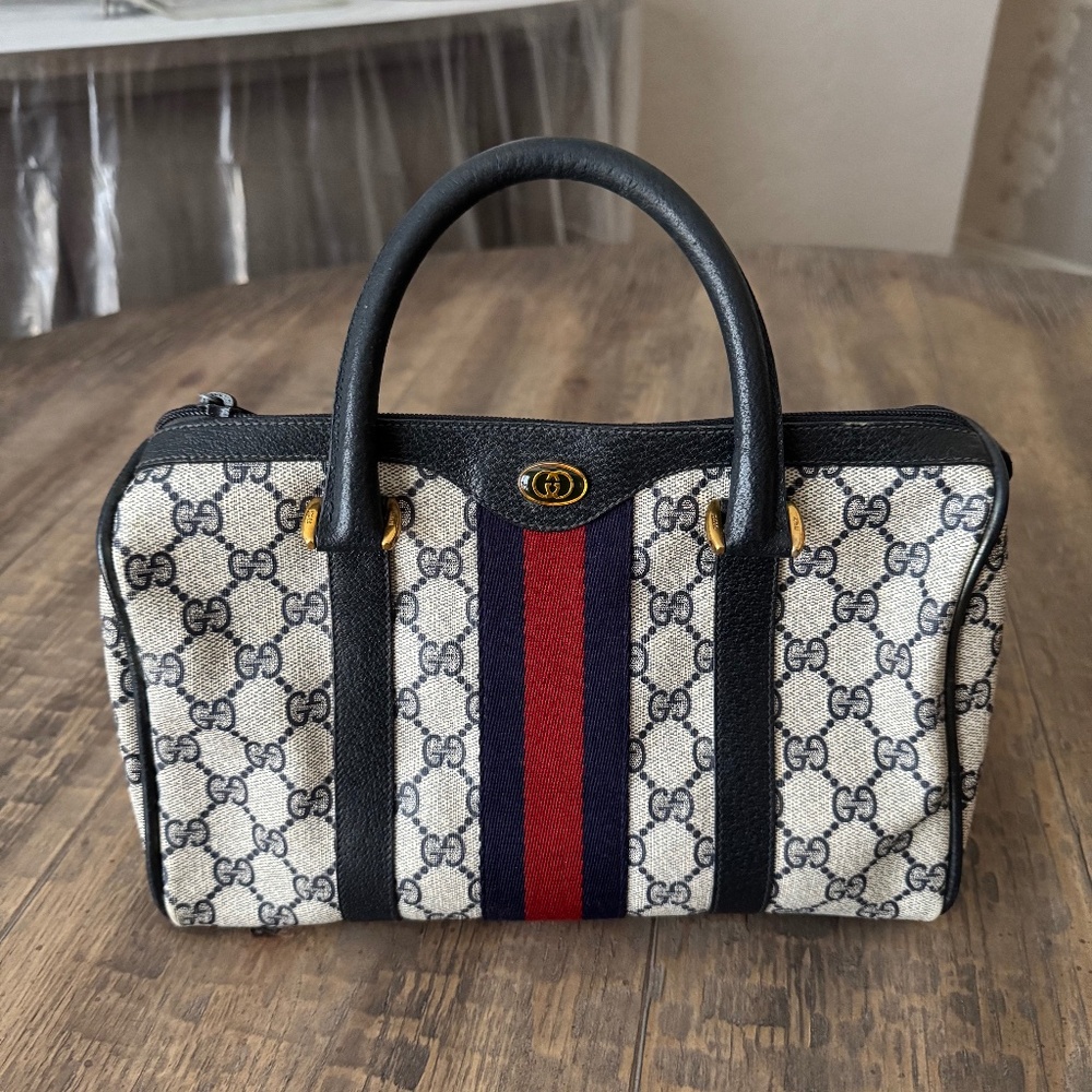 Authentic Gucci GG Monogram Boston Speedy Handbag with Dust Bag | Vintage